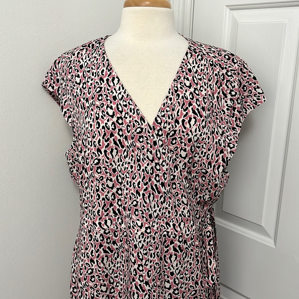 J. Crew pink black white leopard print midi wrap dress